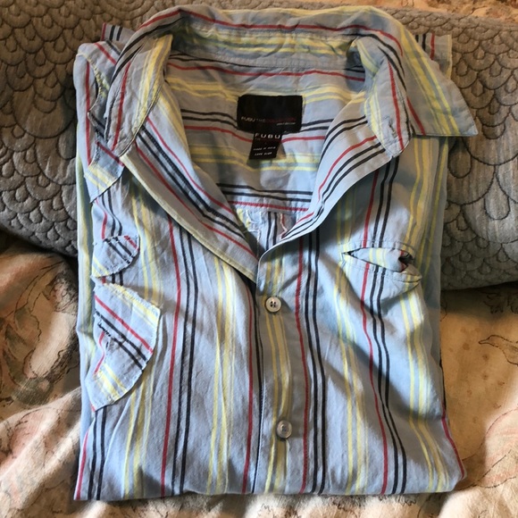 FUBU Size Large Button-Front Embroidered Logo on Back Striped Summer Spring - Picture 13 of 13